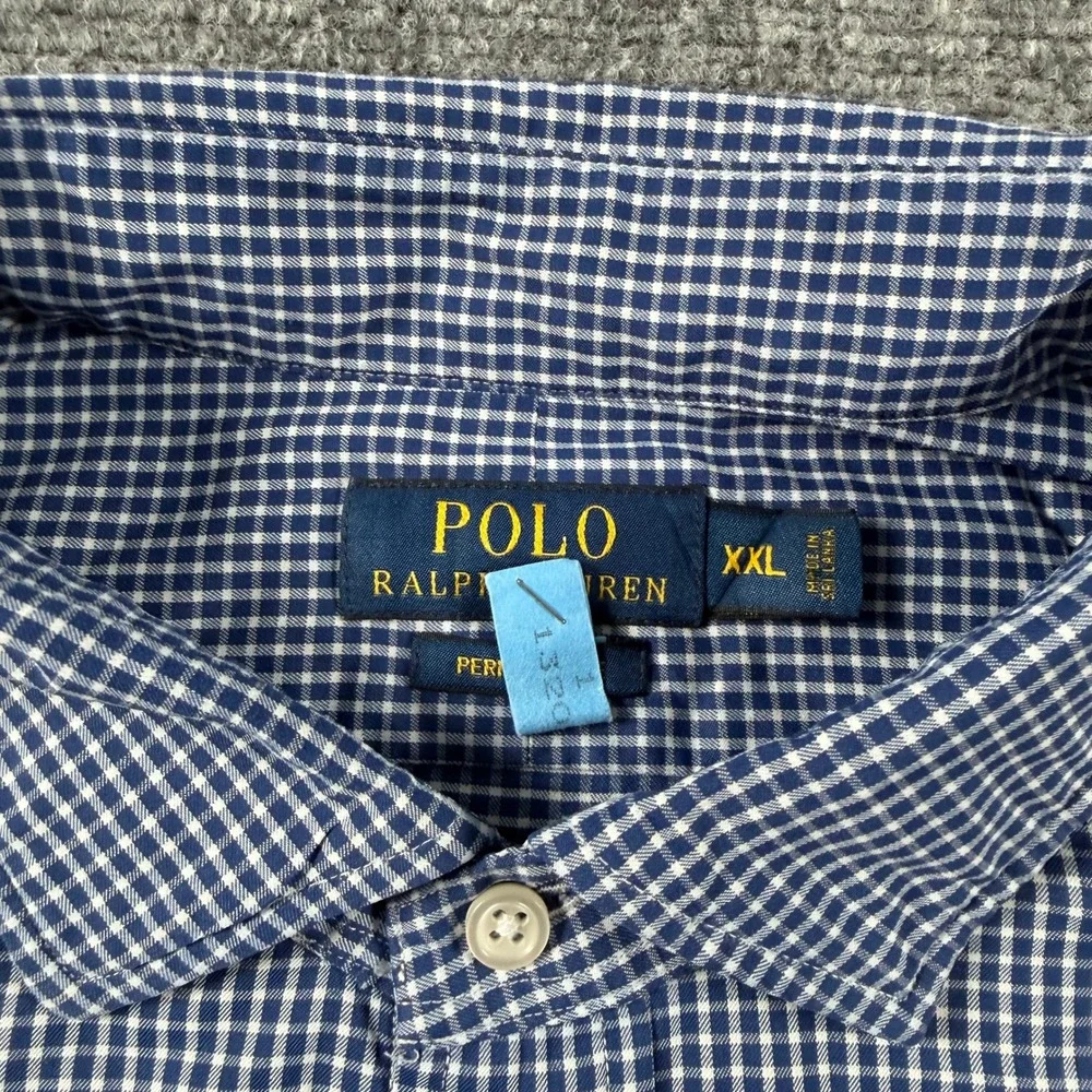 Polo Ralph Lauren Button Shirt Mens XXL Blue Gingham Performance Long Sleeve